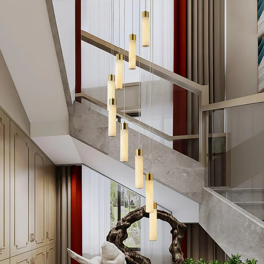 Alabaster Cascade Chandelier – Brass & White Multi-Head LED