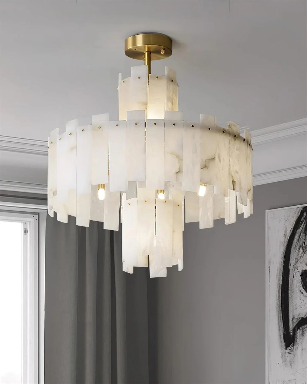 Alabaster Chandelier – Elegant Brass & White Alabaster Light Fixture