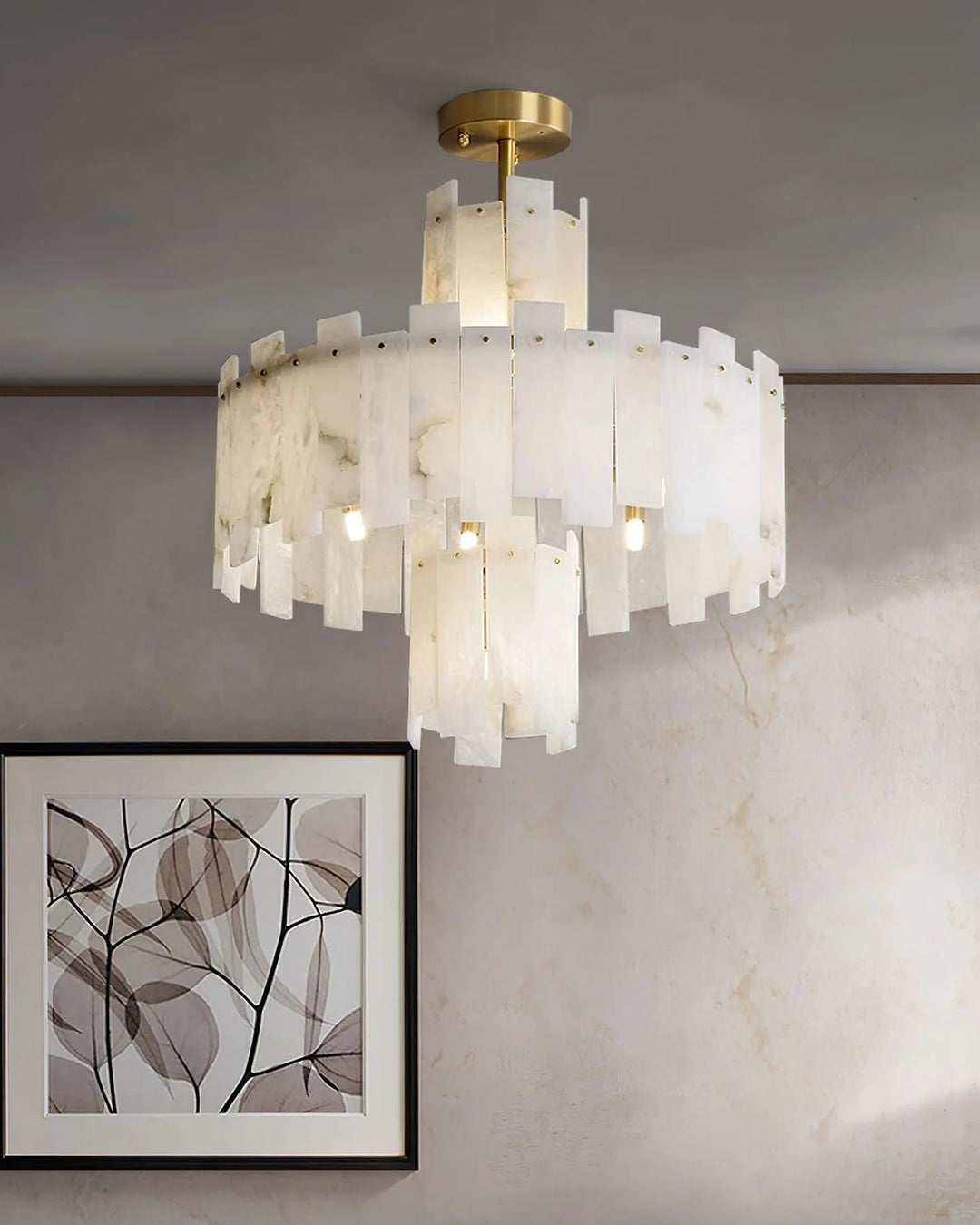 Alabaster Chandelier – Elegant Brass & White Alabaster Light Fixture