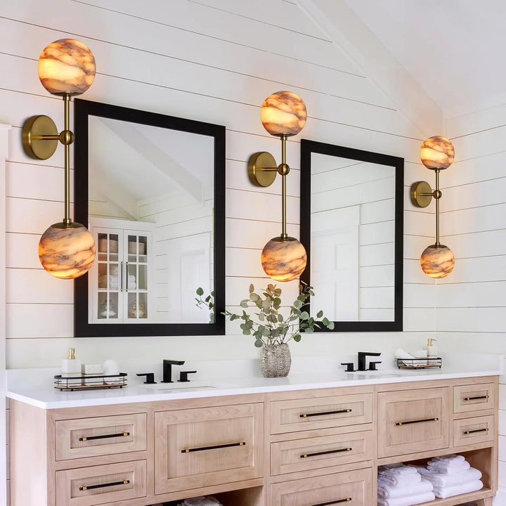 Alabaster Double Spherical Wall Lamp