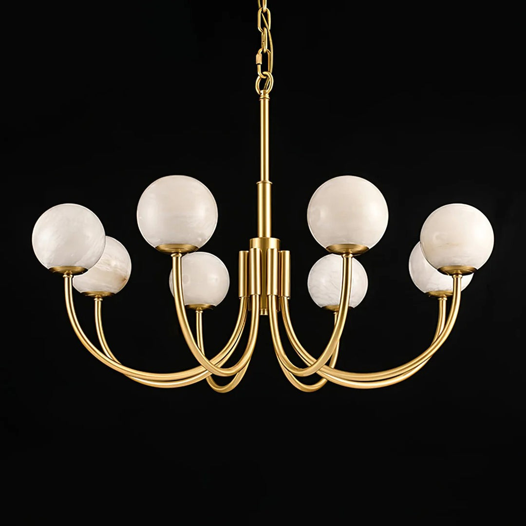 Alabaster Globe Chandelier – Brass & White, 6‑10 Heads