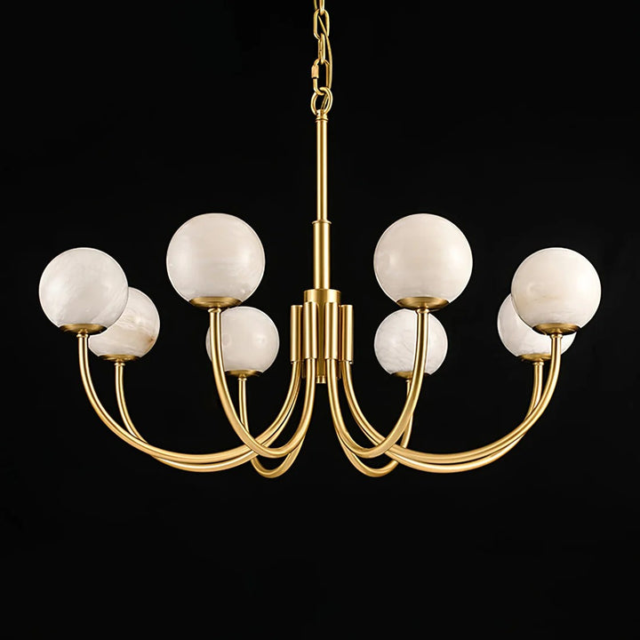 Alabaster Globe Chandelier – Brass & White, 6‑10 Heads