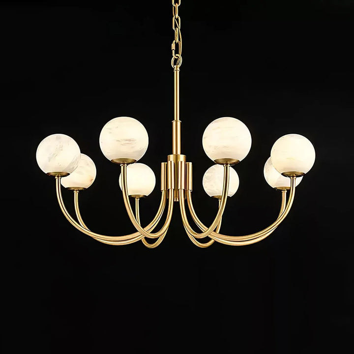 Alabaster Globe Chandelier – Brass & White, 6‑10 Heads