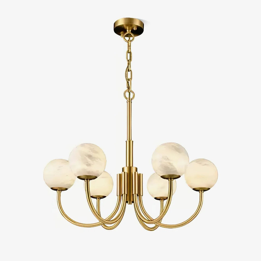 Alabaster Globe Chandelier – Brass & White, 6‑10 Heads