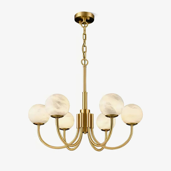 Alabaster Globe Chandelier – Brass & White, 6‑10 Heads