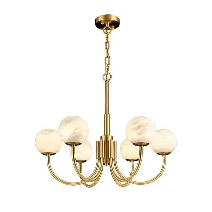 Alabaster Globe Chandelier – Brass & White, 6‑10 Heads