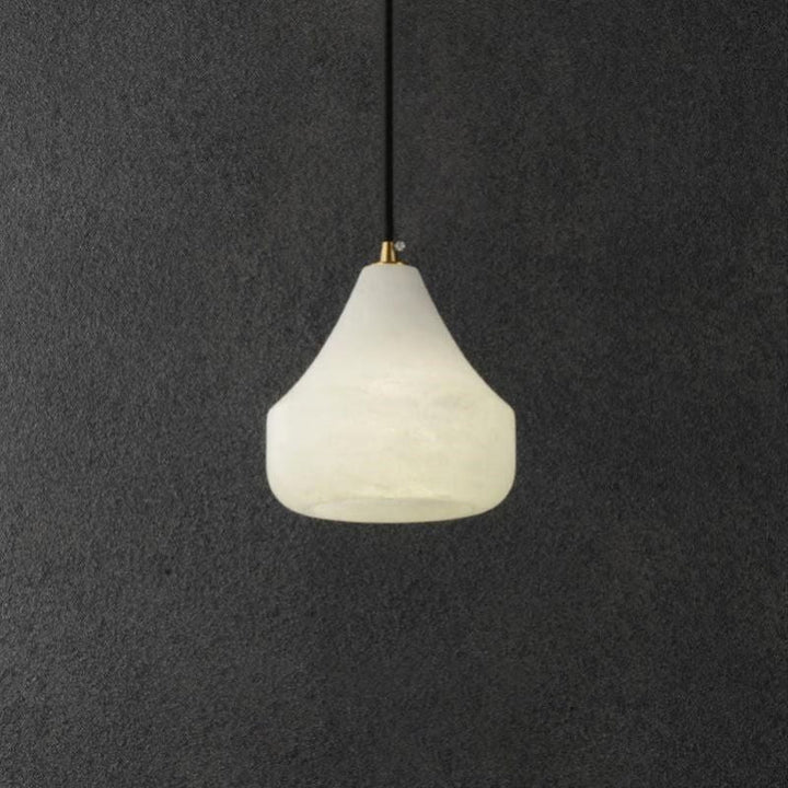 Alabaster Hat Pendant Light Over Nightstand