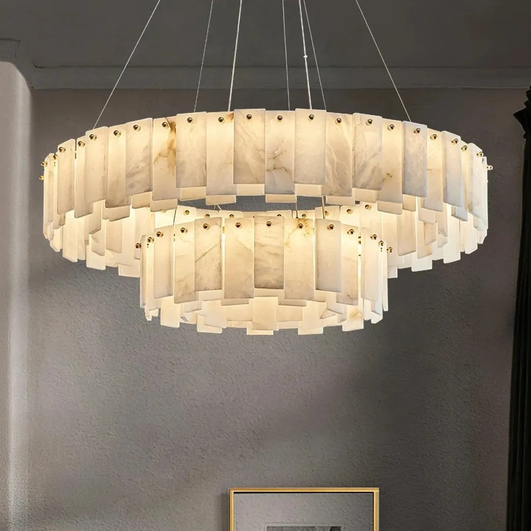 Alabaster Roma Halo Round 2 Tier Chandelier