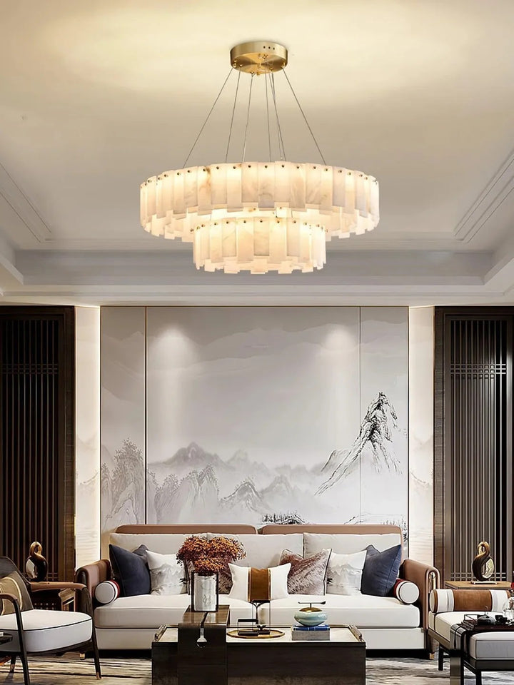 Alabaster Roma Halo Round 2 Tier Chandelier