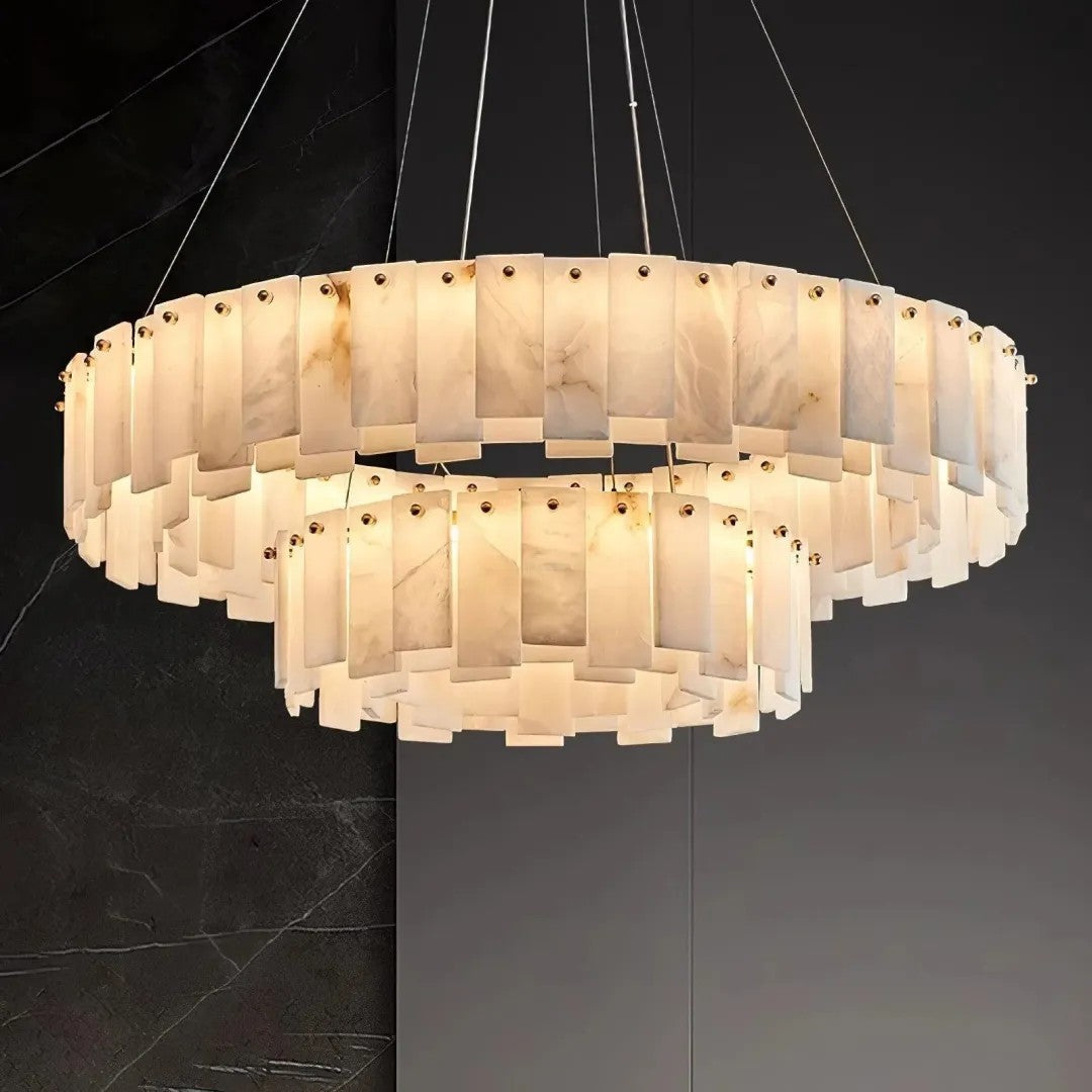 Alabaster Roma Halo Round 2 Tier Chandelier