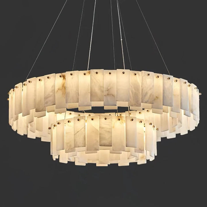 Alabaster Round Brass & White Chandelier – Heavenly Glow