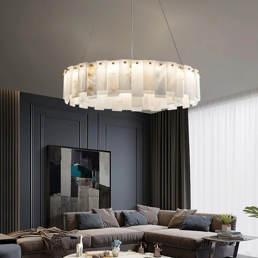 Alabaster Round Brass & White Chandelier – Heavenly Glow