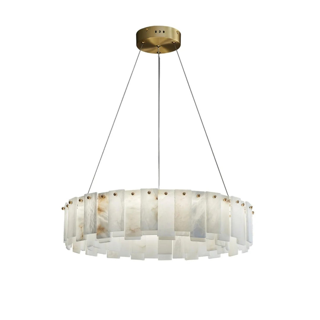 Alabaster Round Brass & White Chandelier – Heavenly Glow