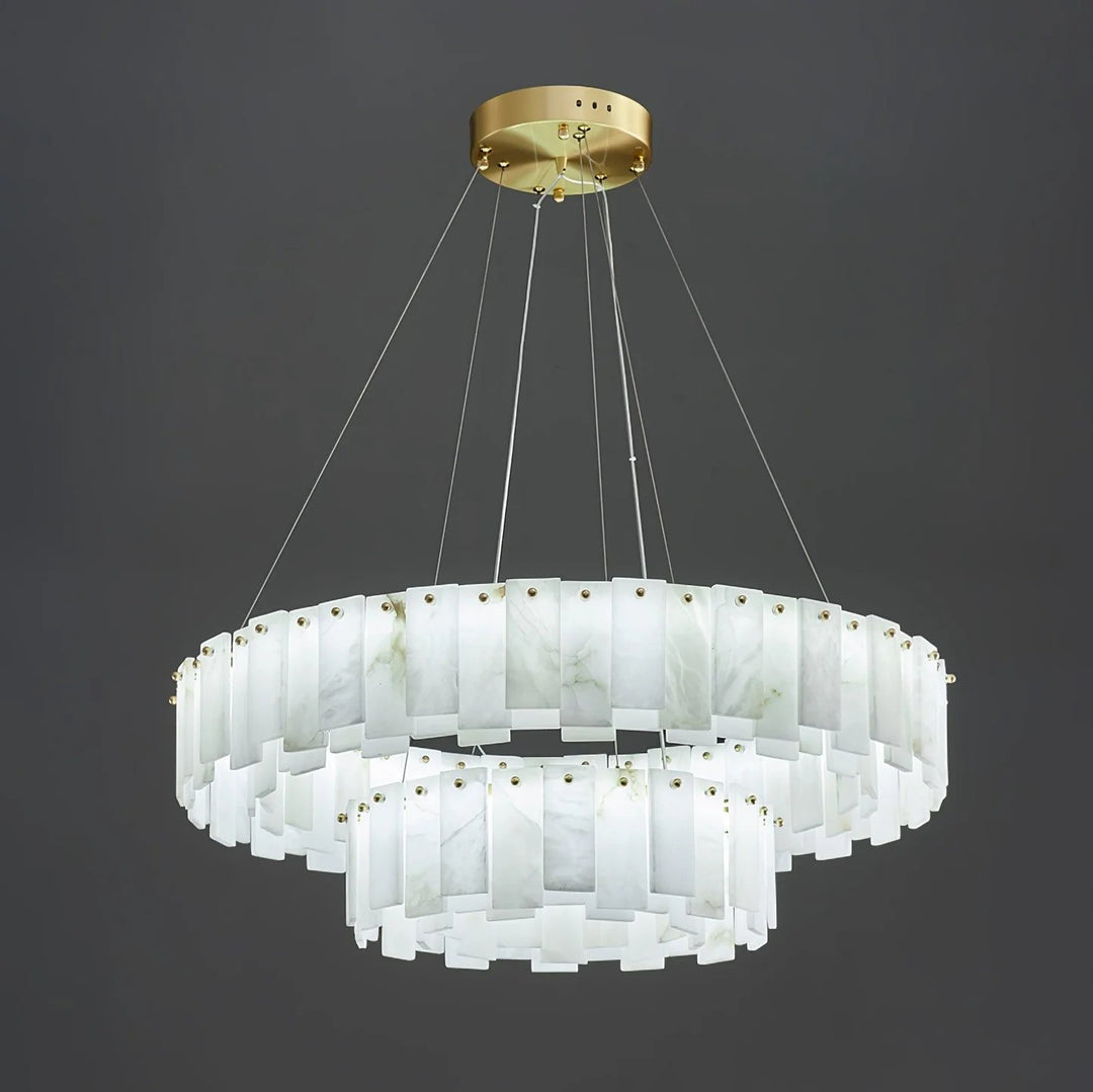 Alabaster Round Brass & White Chandelier – Heavenly Glow