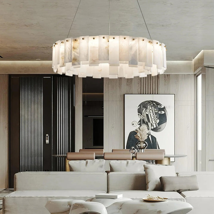 Alabaster Round Brass & White Chandelier – Heavenly Glow