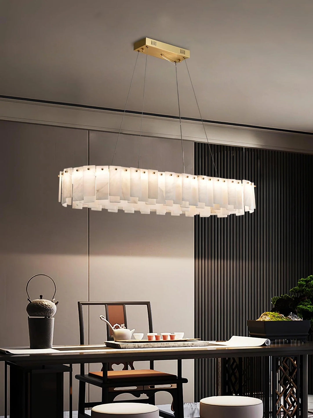 Alabaster Round Brass & White Chandelier – Heavenly Glow
