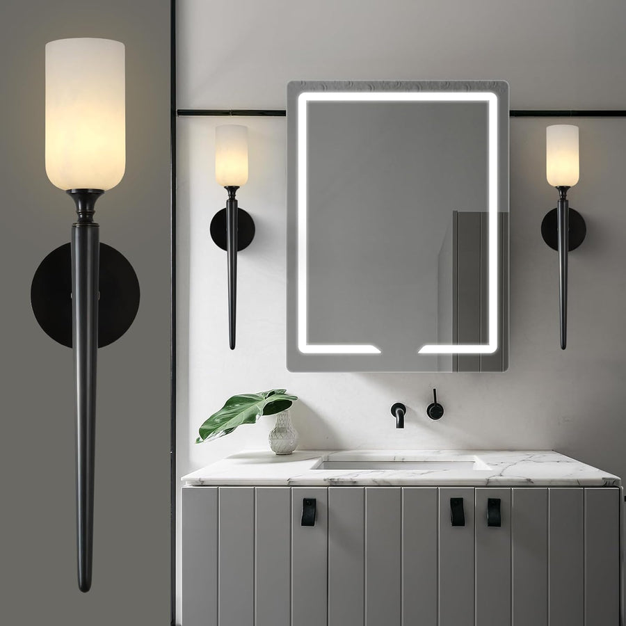 Alabaster 1 head Brass/Black Strip Wall Sconce for All Scene 21.6"