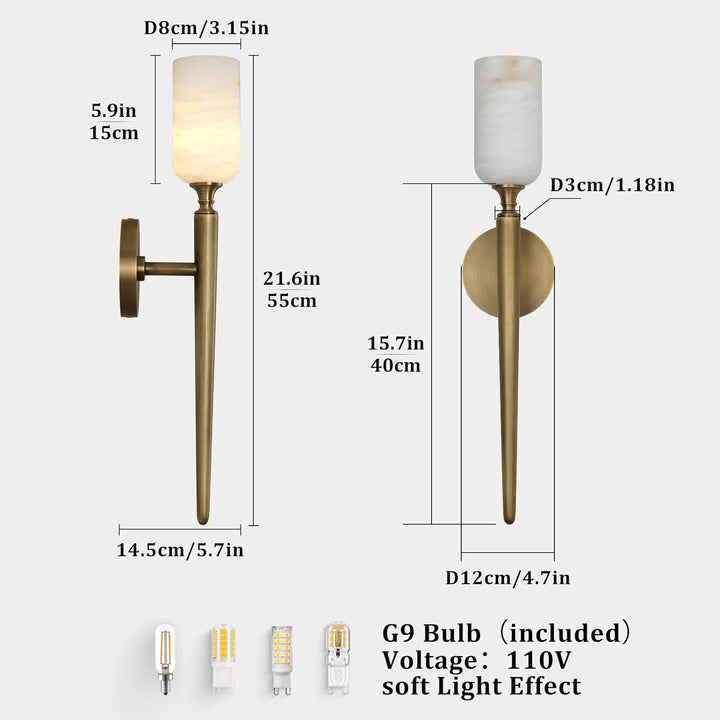 Alabaster 1 head Brass/Black Strip Wall Sconce for All Scene 21.6"