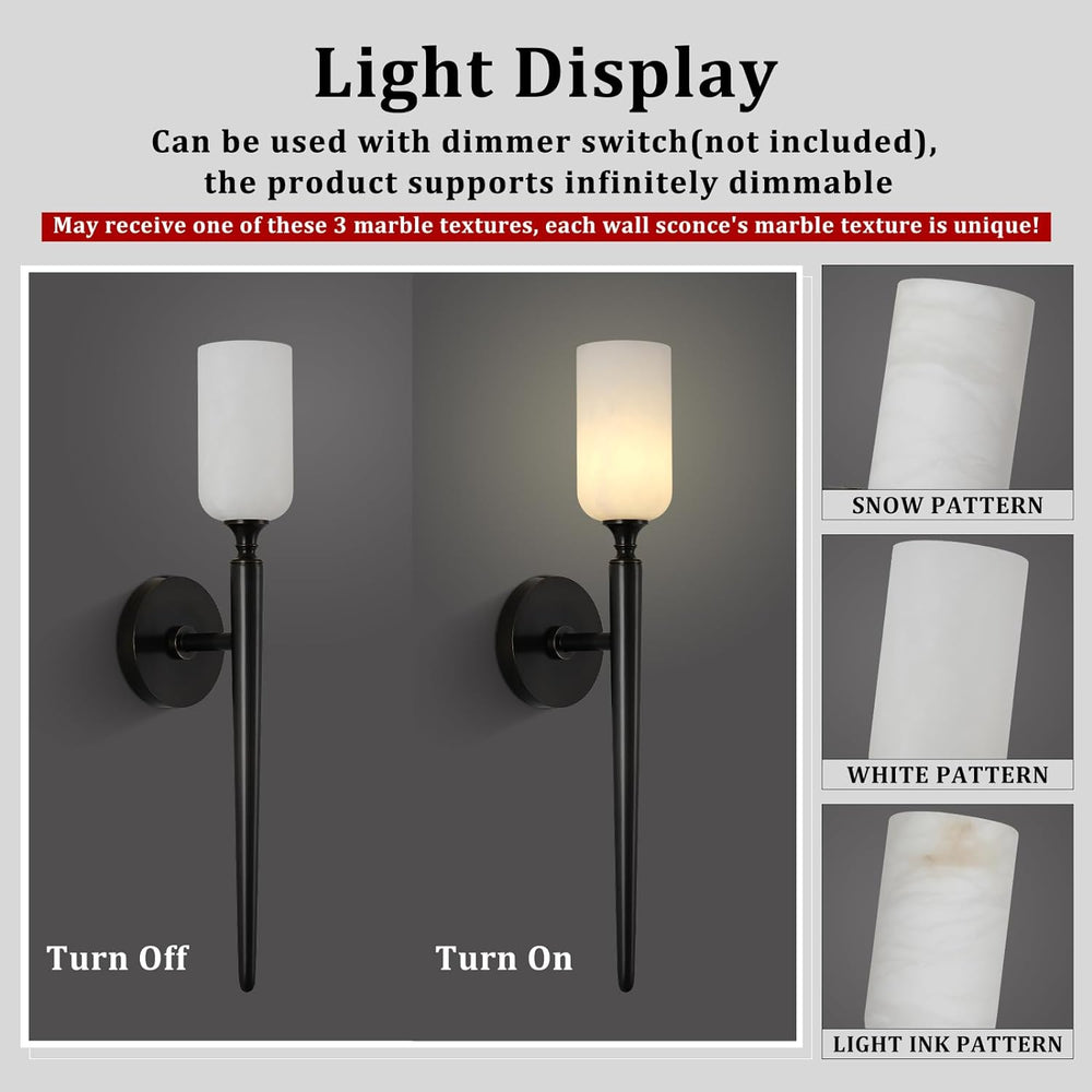 Alabaster 1 head Brass/Black Strip Wall Sconce for All Scene 21.6"