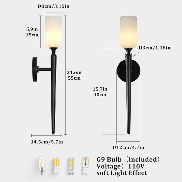 Alabaster 1 head Brass/Black Strip Wall Sconce for All Scene 21.6"
