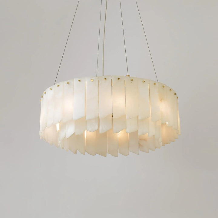 Alabaster Cascade Tiered Chandelier – Luxury Brass & White Ceiling Light