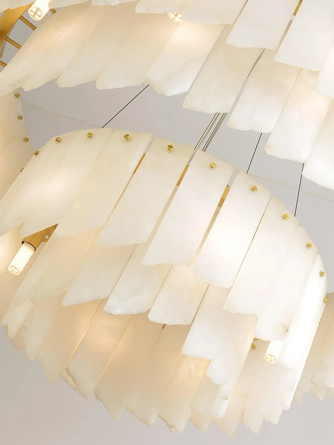 Alabaster Cascade Tiered Chandelier – Luxury Brass & White Ceiling Light