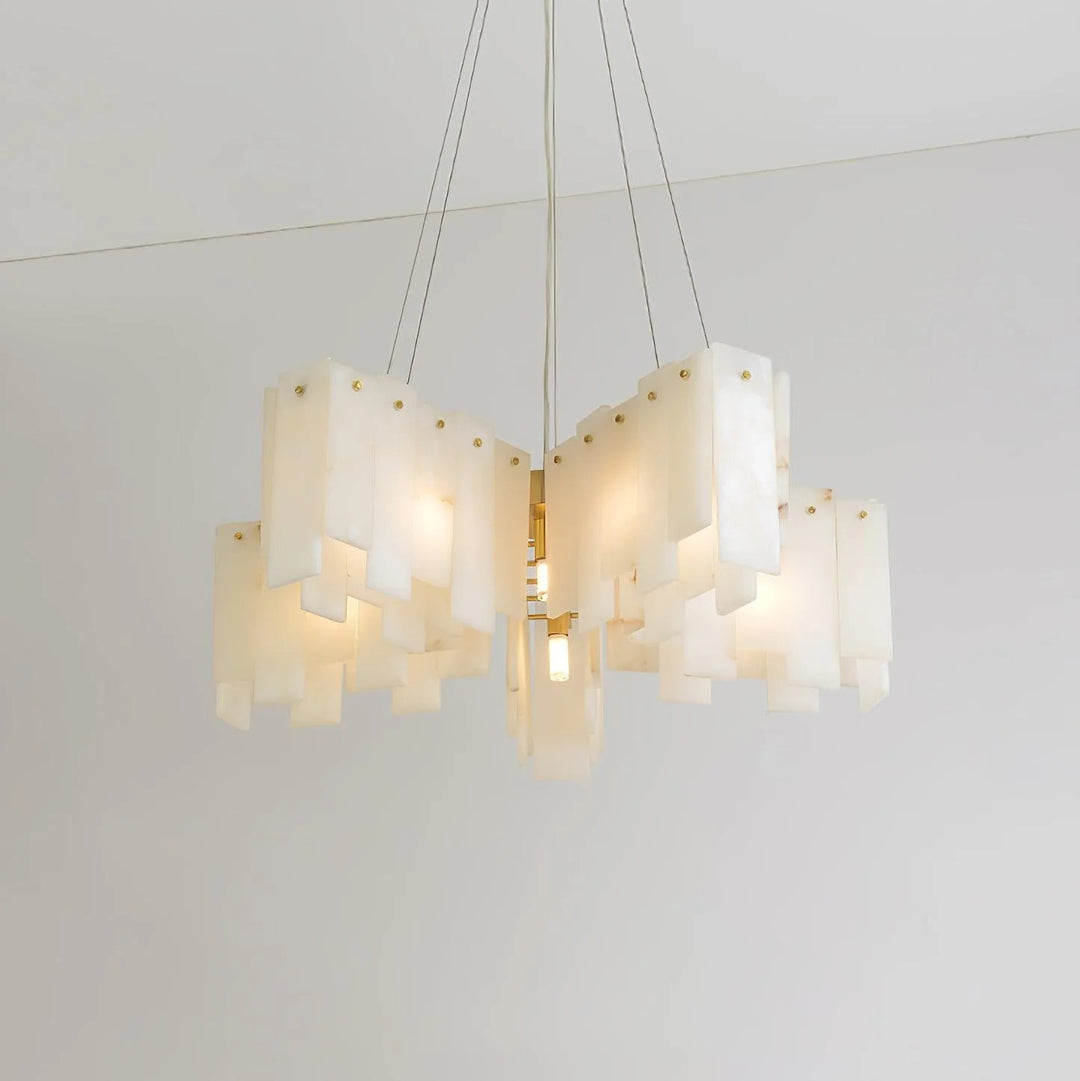 Alabaster Cascade Tiered Chandelier – Luxury Brass & White Ceiling Light