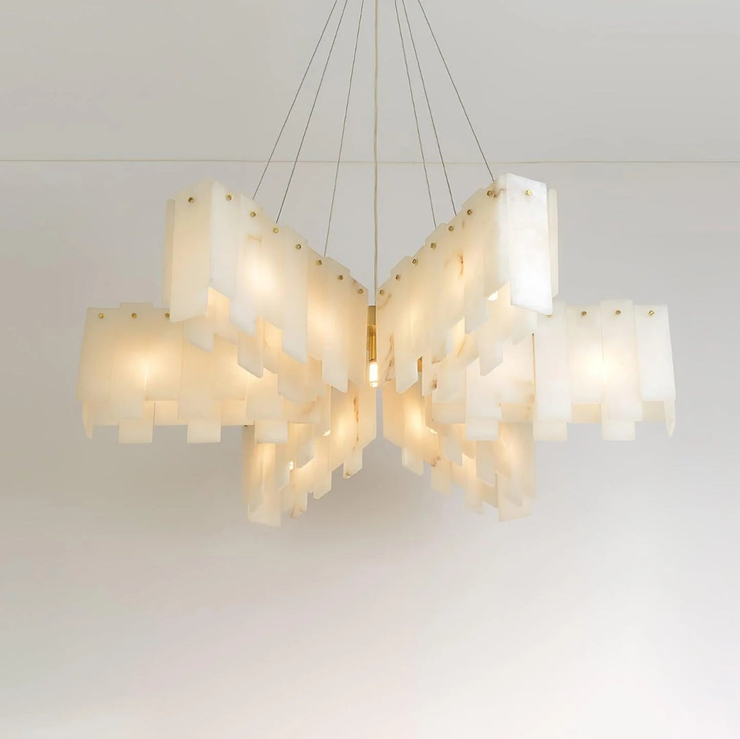 Alabaster Cascade Tiered Chandelier – Luxury Brass & White Ceiling Light