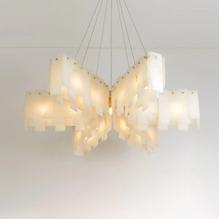 Alabaster Cascade Tiered Chandelier – Luxury Brass & White Ceiling Light