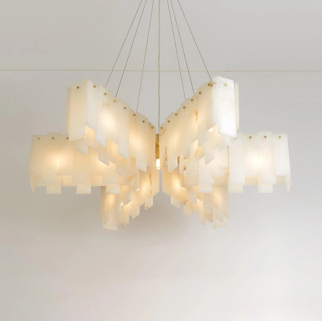 Alabaster Cascade Tiered Chandelier – Luxury Brass & White Ceiling Light