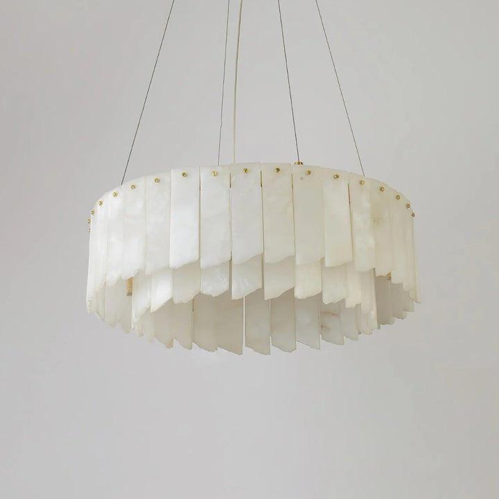 Alabaster Cascade Tiered Chandelier – Luxury Brass & White Ceiling Light