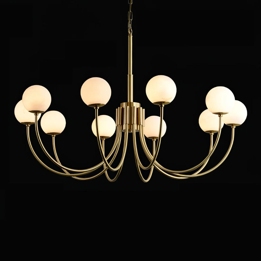 Alabaster Globe Chandelier – Brass & White, 6‑10 Heads