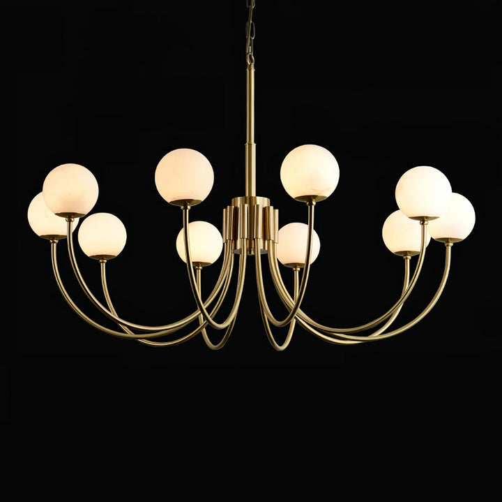 Alabaster Globe Chandelier – Brass & White, 6‑10 Heads