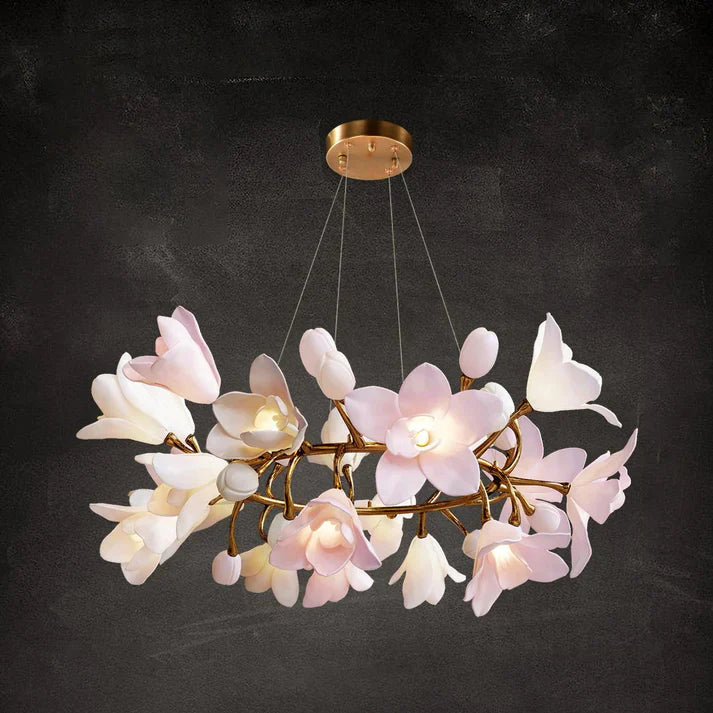 Amara Pink Orchid & Brass Circular Chandelier