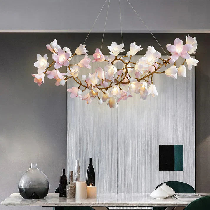 Amara Pink Orchid & Brass Circular Chandelier