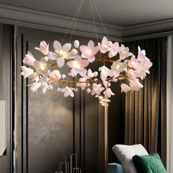 Amara Pink Orchid & Brass Circular Chandelier
