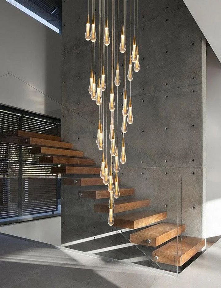 Amoy Multi-LED Glass Staircase Chandelier 39.4''D