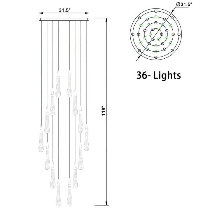 Amoy Multi-LED Glass Staircase Chandelier