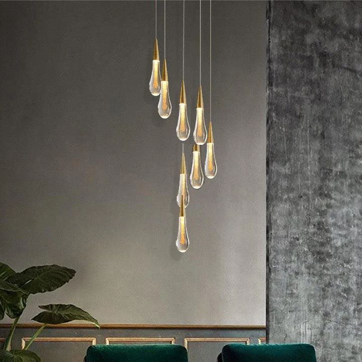 Amoy Multi-LED Glass Staircase Chandelier