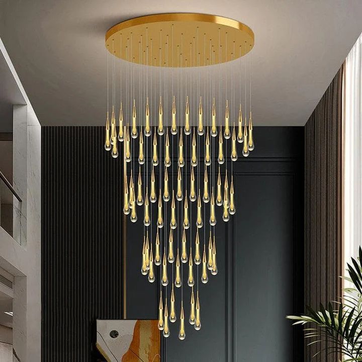 Amoy Multi-LED Glass Staircase Chandelier 49 Lights
