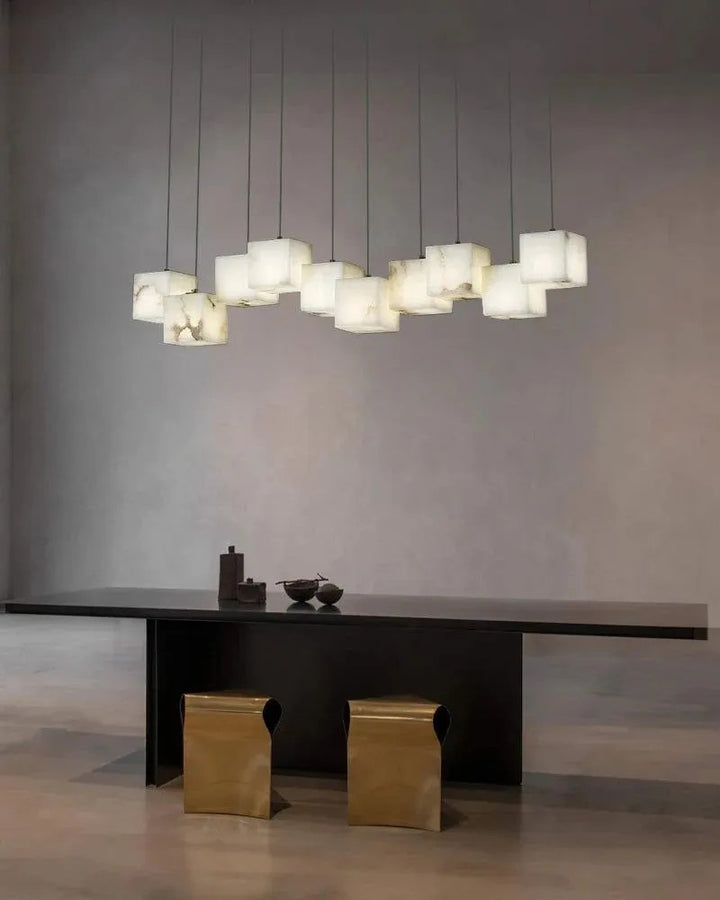 Aries Spanish Marble Cube Chandelier 10 Lights