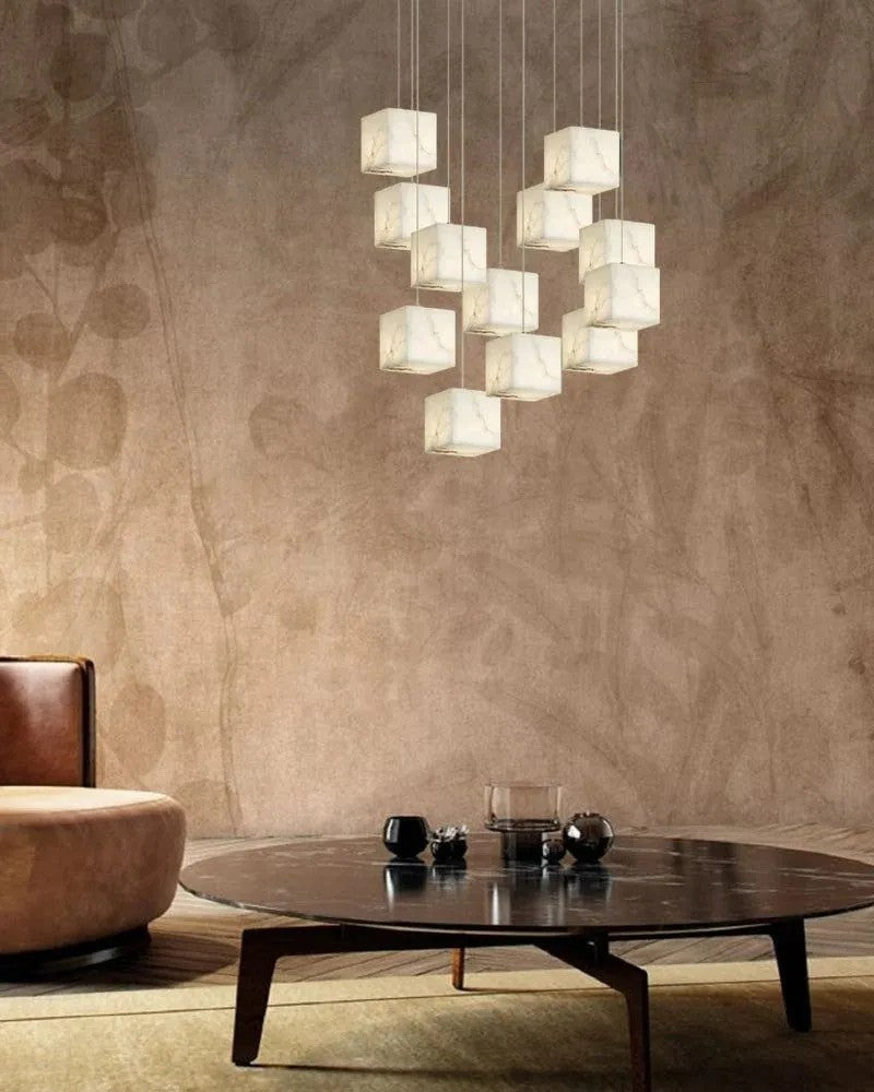 Aries Spanish Marble Cube Chandelier 12 Lights