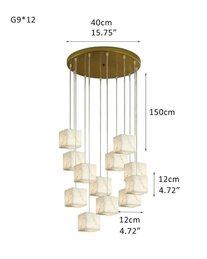 Aries Spanish Marble Cube Chandelier 12 Lights