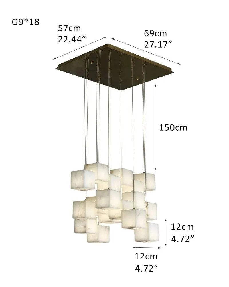 Aries Spanish Marble Cube Chandelier 18 Lights