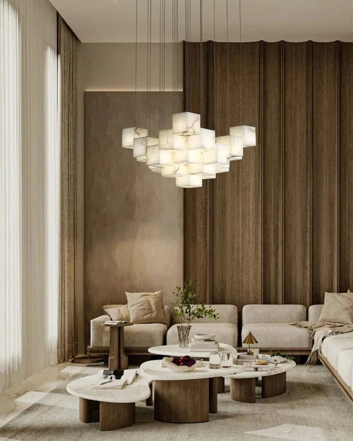Aries Spanish Marble Cube Chandelier 25 Lights