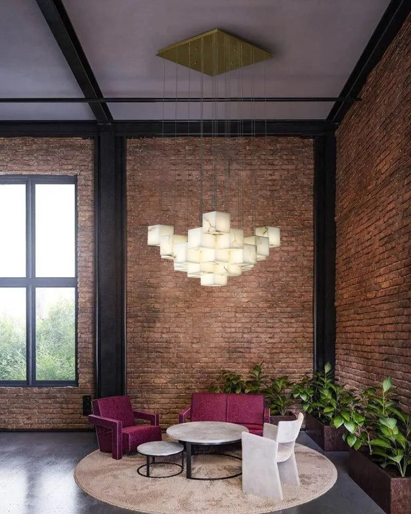 Aries Spanish Marble Cube Chandelier 25 Lights