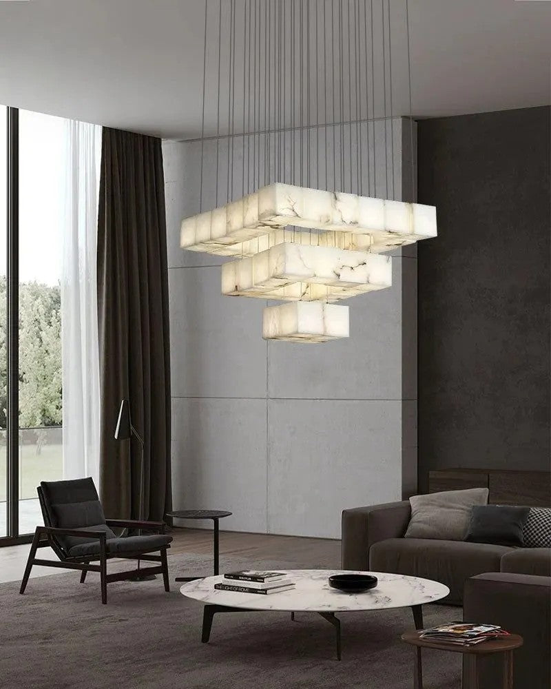 Aries Spanish Marble Cube Chandelier 36 Lights