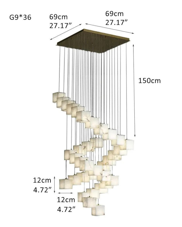Aries Spanish Marble Cube Chandelier 36 Lights
