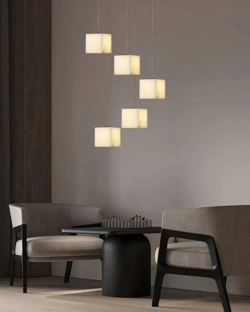 Aries Spanish Marble Cube Chandelier 5 Lights