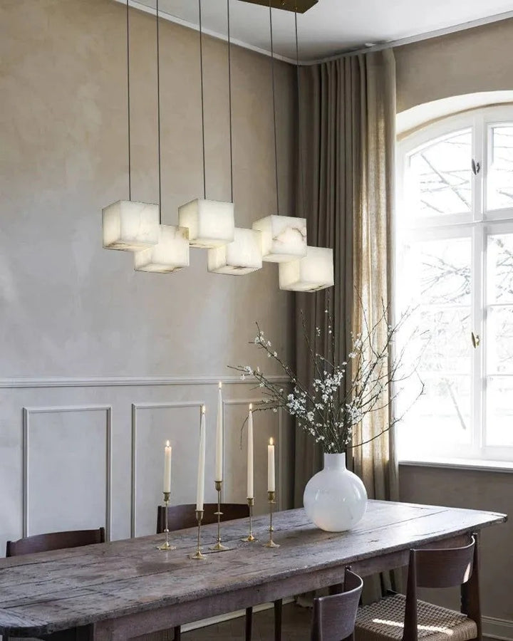 Aries Spanish Marble Cube Chandelier 6 Lights